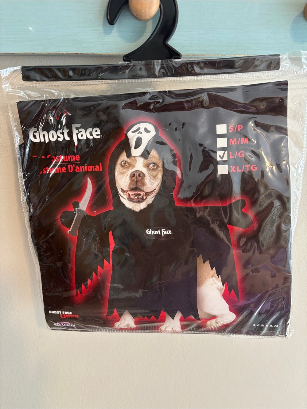 Fun World Ghost Face Pet Dog Costume Size Large Scream Halloween Scary Outfit